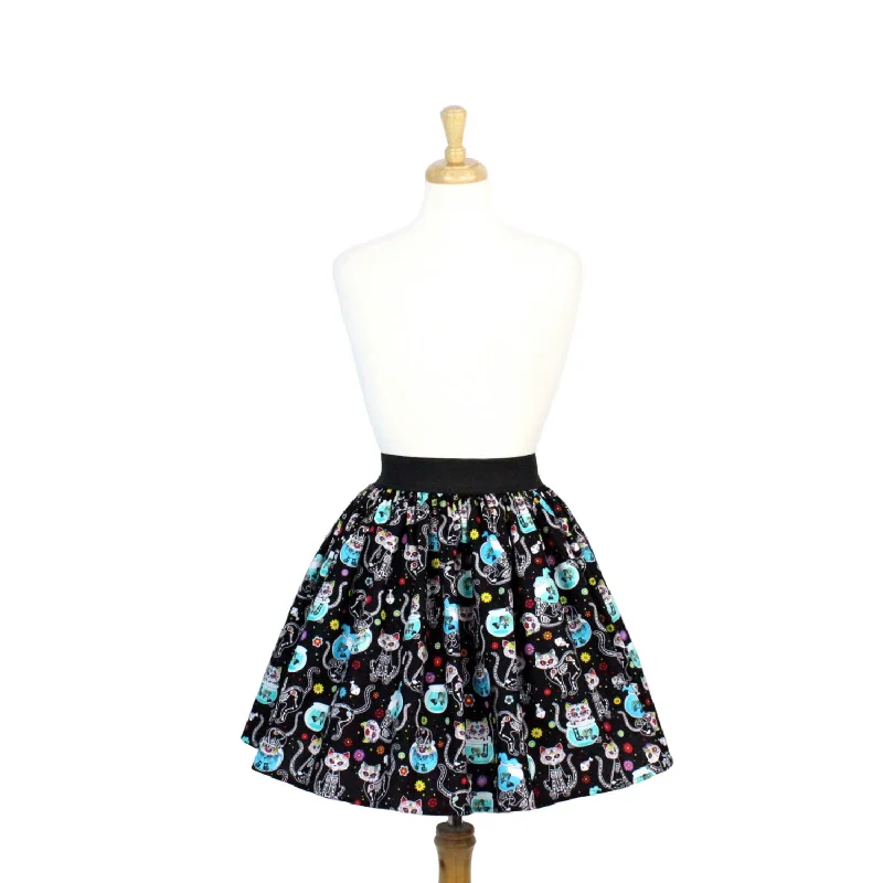 Day of the Dead Kitty Pleated Skirt #PS-C332 cashmere skirt fine