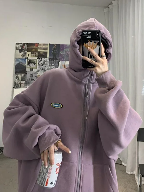Korean Zipper Hoodies Women Vintage Solid Oversized Casual Sweatshirts Female Harajuku Loose Simple Fleece Tops Hoodie with Hem Ribbing Snug Secure Korean Zipper Hoodies Women Vintage Solid Oversized Casual Sweatshirts Female Harajuku Loose Simple Fleece Tops Hoodie with Hem Ribbing Snug Secure
