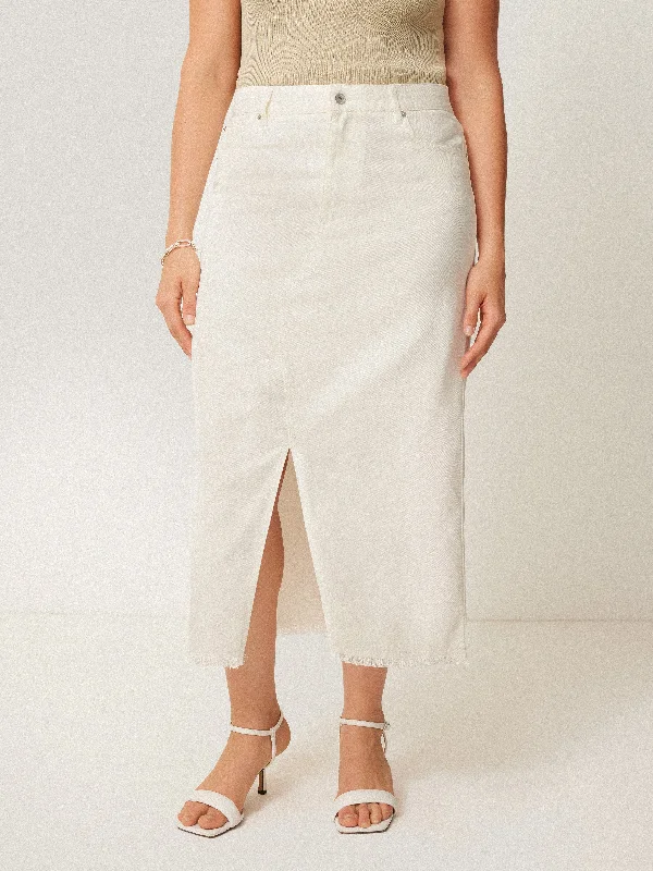 Denim Maxi Split Front Skirt | Ecru cashmere skirt rich