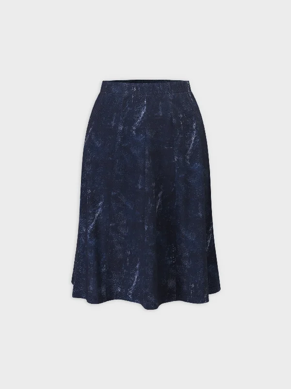 Denim Printed Panel Skirt-Blue 24" patchwork skirt art