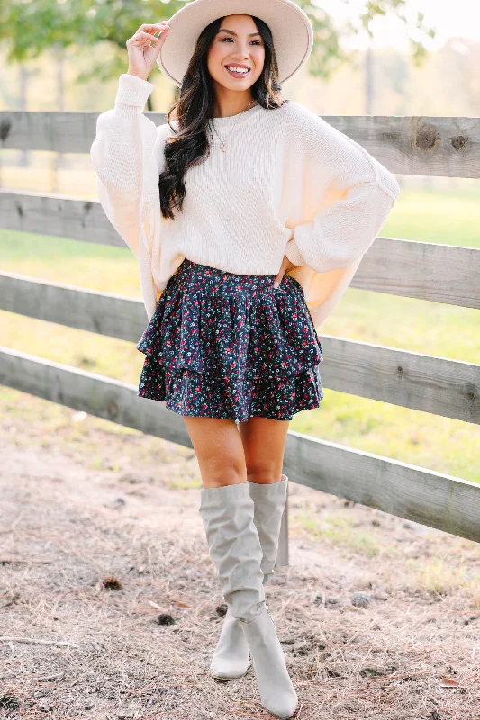 Do What's Best Navy Blue Disty Floral Skirt high waist skirt