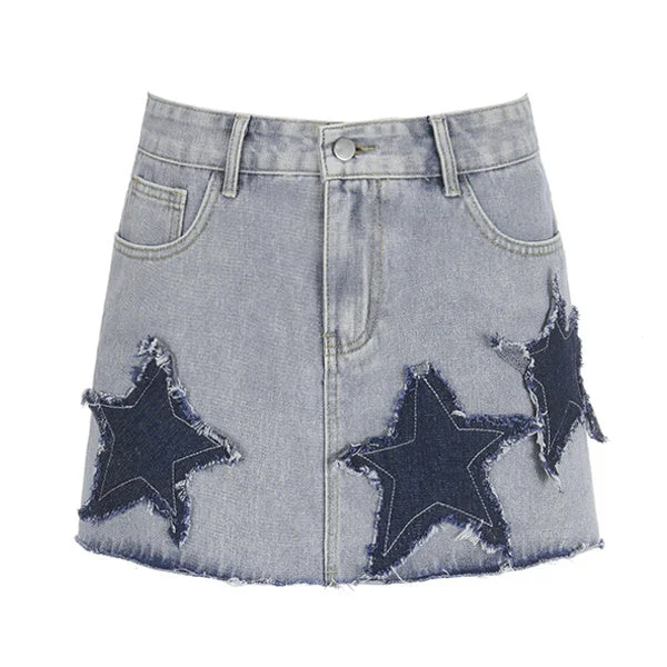 Downtown Girl Star Denim Skirt floral skirt print