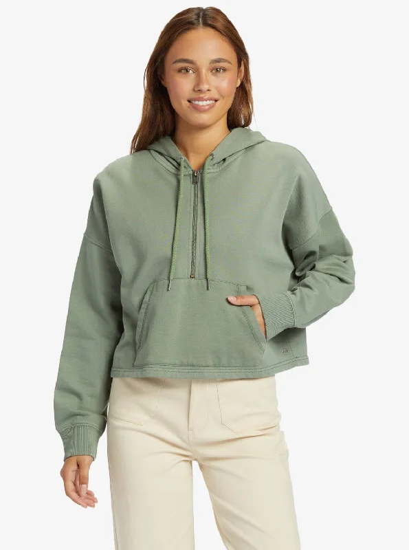 Drakes Cove - Half-Zip Hoodie - Agave Green Hoodie with Cuffed Sleeves Snug Secure
