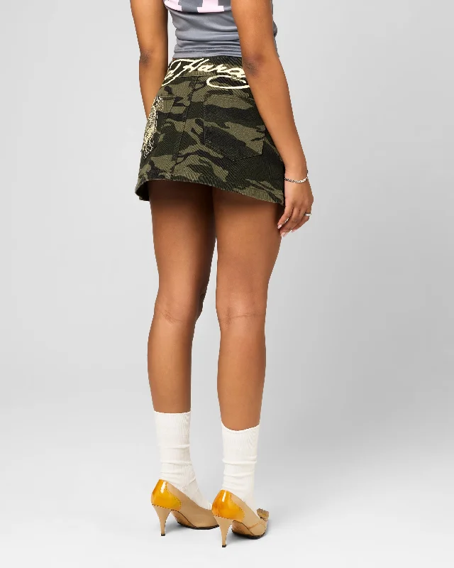 Ed Hardy Women's Denim Mini Skirt Woodland Camo denim skirt durable
