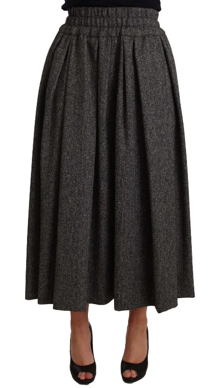 Dolce & Gabbana Elegant A-Line Midi Wool Skirt in Gray Zigzag boho skirt vibe