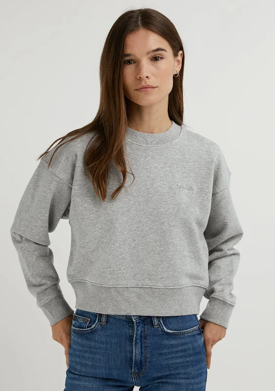 Embroidery Logo Cropped Crew Neck Sweatshirt / Grey Oversized Hoodie Comfort Casual