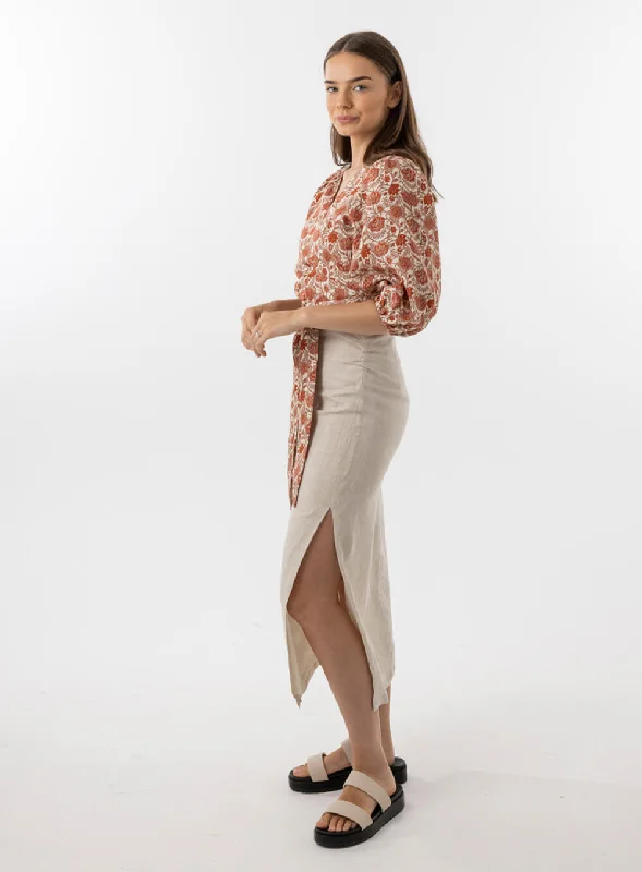 Esmae Skirt-OATMEAL corduroy skirt durable
