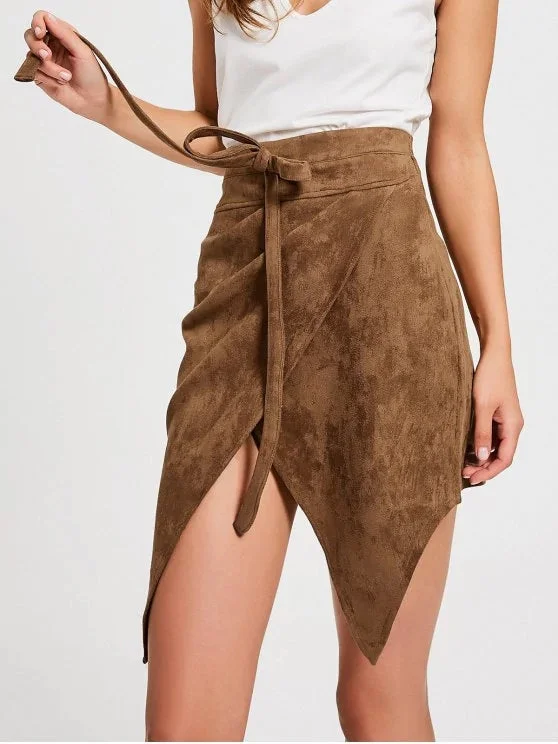 TastyHottie - Fashion Bowknot High Waist Faux Suede Skirt leather skirt modern