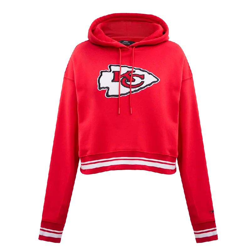 NFL KANSAS CITY CHIEFS RETRO CLASSIC WOMEN'S RIB CROPPED PO HOODIE (RED) Hoodie with Drawstring Waist Adjustable Fitted