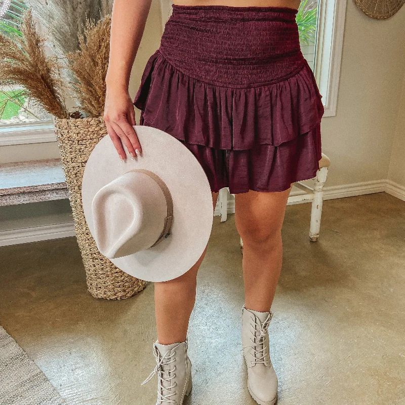 Flirty Delight Ruffle Mini Skort in Maroon wool skirt warm