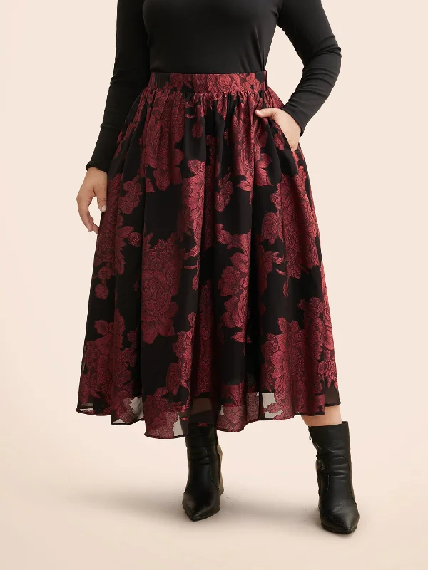 Floral Elastic Waist Pocket Skirt cashmere skirt fine