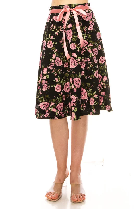 Floral print, A-line, knee length skirt lace skirt romantic