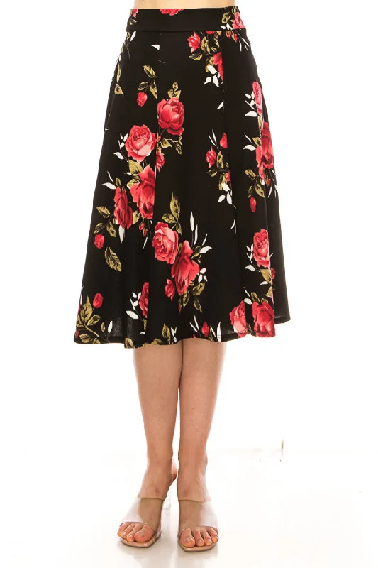 Floral print, A-line midi skirt lace skirt delicate