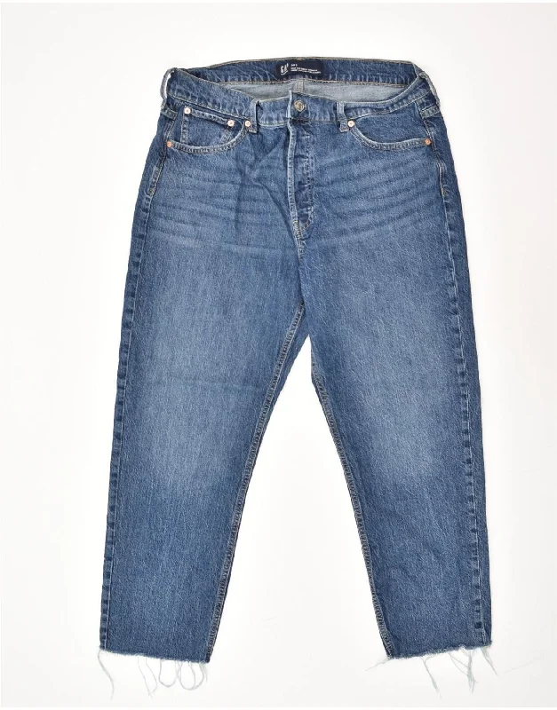 GAP Womens Cheeky Straight Cropped Jeans W34 L26 Blue Cotton Stylish Stone-Wash Denim Jeans