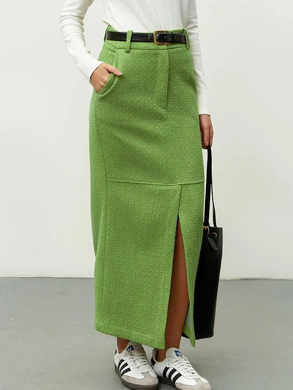 BerryBetty - Greeness Maxi Slit Skirt ruffled skirt detail