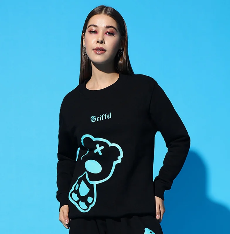GRIFFEL Side Teddy Round Neck Sweatshirt Hoodie with Puffed Sleeves Voluminous Trendy