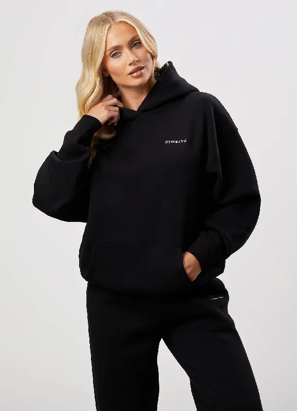 Gym King 365 Relaxed Fit Fleece Hoodie - Black Hoodie with Belted Waist Structured Tailored