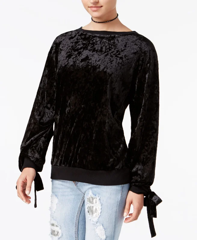 Juniors' Velvet Sweatshirt Hoodie with Snap Buttons Easy Quick