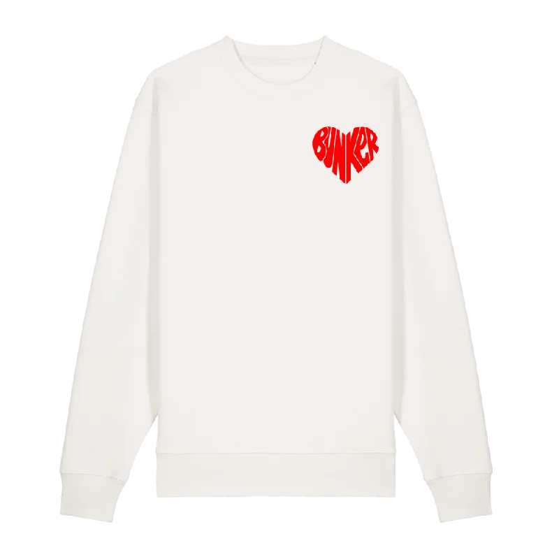 Bunker Woman Heart Sweatshirt Off White Hoodie with Ribbed Hem Stretchable Secure