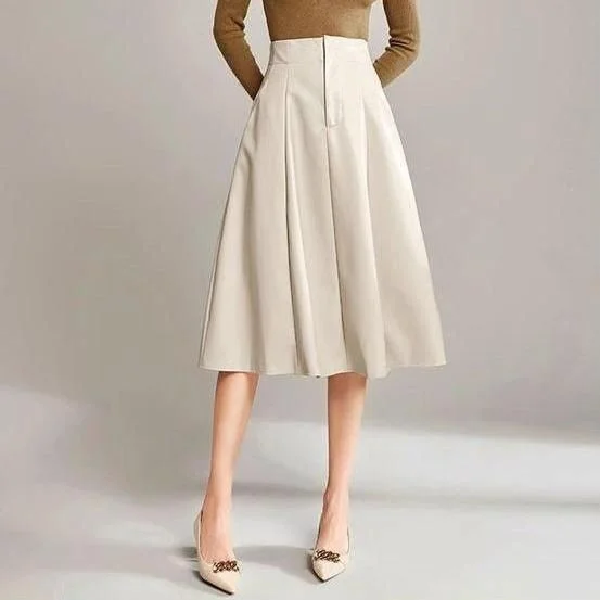 High Waist A-Line Knee-Length Black PU Leather Skirt low waist skirt