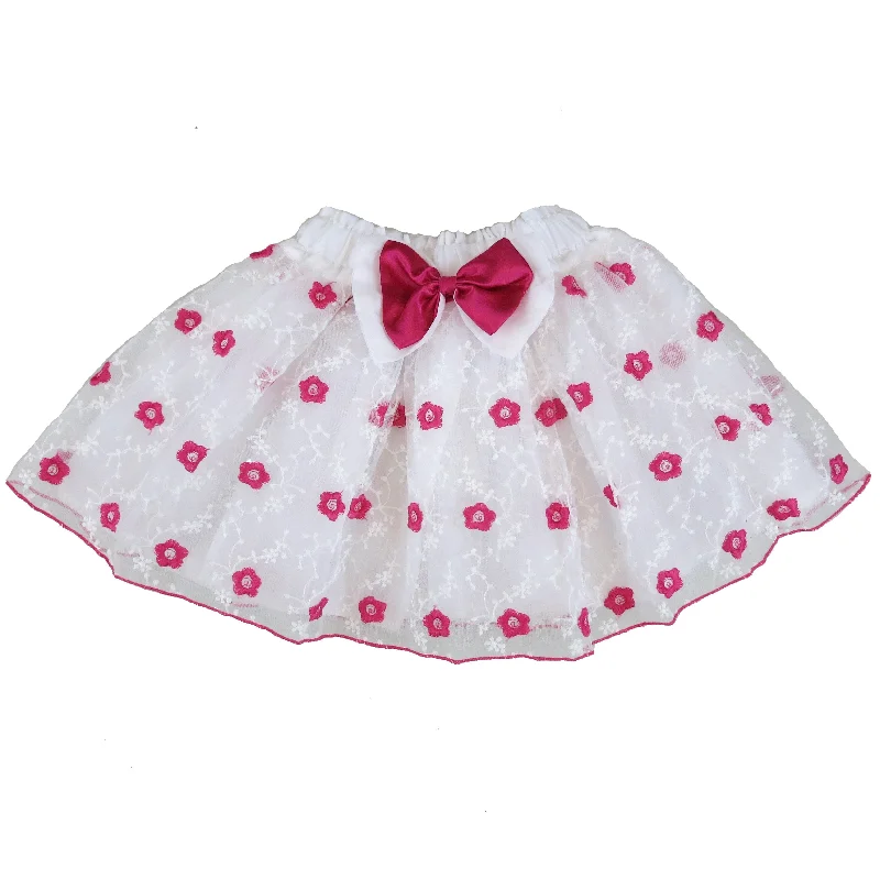 Hot Pink Embroidery Flower White Tutu Skirt leather skirt bold