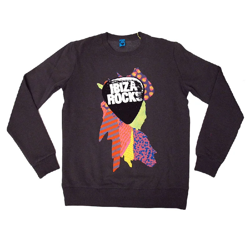 Ibiza Rocks Charcoal Sweater with Colour Splash Logo Machine Wash Dry Clean Hand Wash