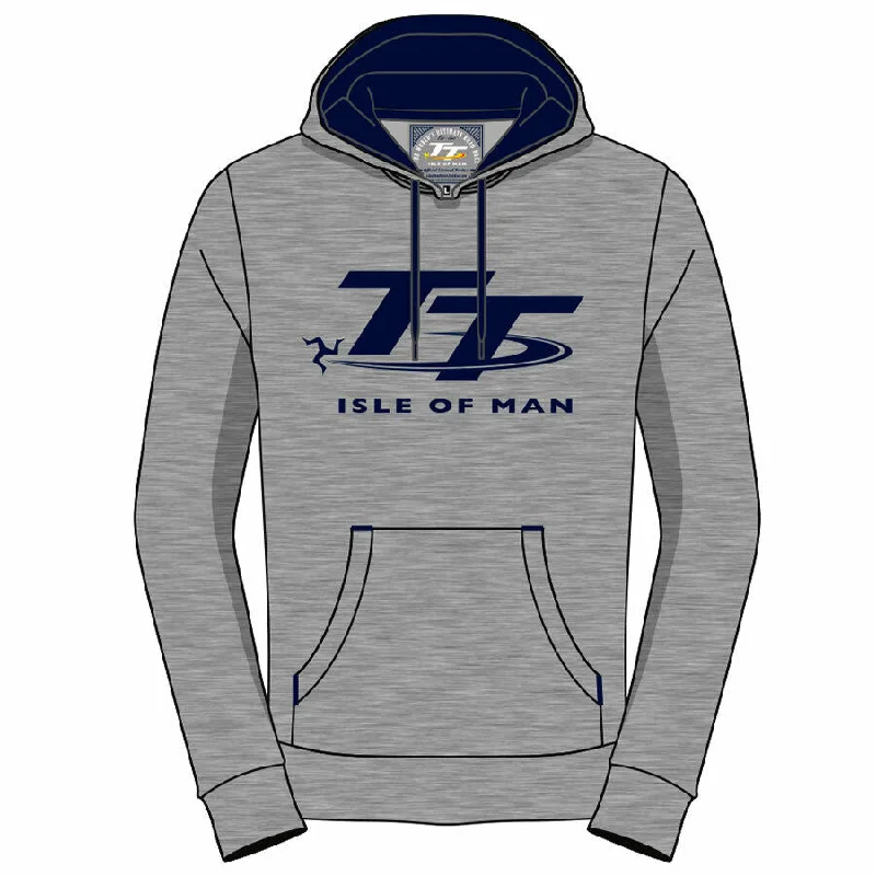 Isle Of Man TT Races Official Grey And Navy Woman's Pull Over Hoodie - 19Lh2 Hoodie with Drawcord Adjustable Secure Isle Of Man TT Races Official Grey And Navy Woman's Pull Over Hoodie - 19Lh2 Hoodie with Drawcord Adjustable Secure