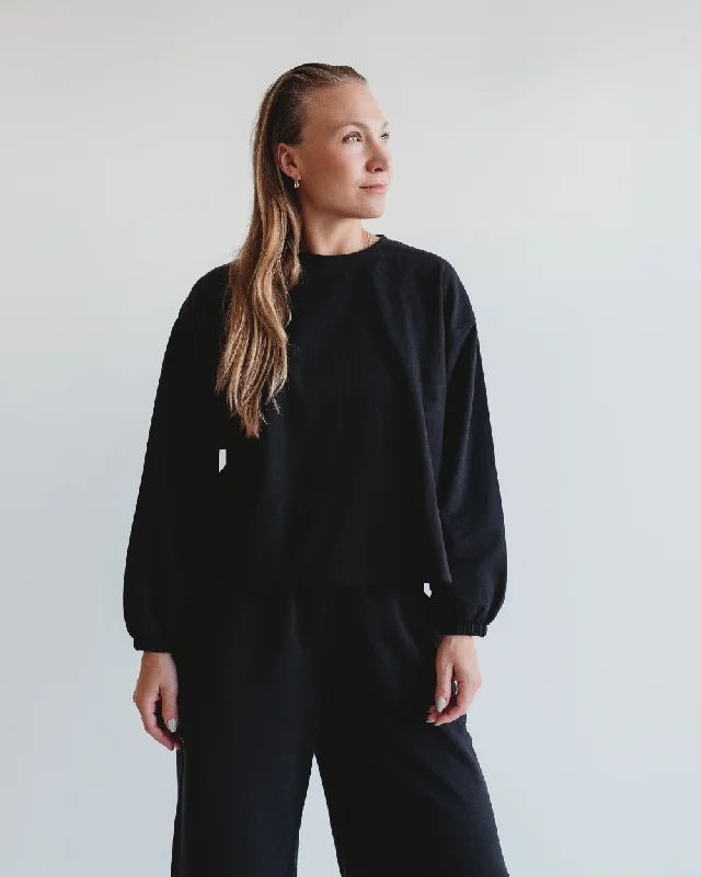 Ivy Relaxed Sweatshirt Hoodie with Rolled Sleeves Casual Relaxed