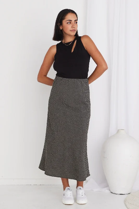 Ivy Black Check Bias Cut Midi Skirt leather skirt modern