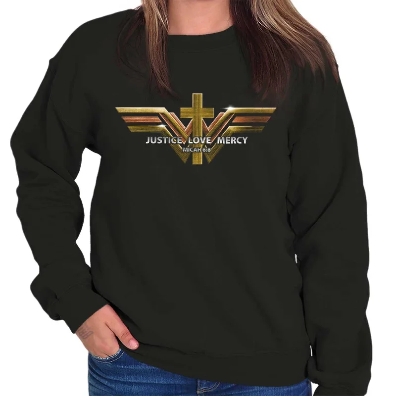 Justice Love Mercy Crewneck Sweatshirt Hoodie with Lining Warm Insulated