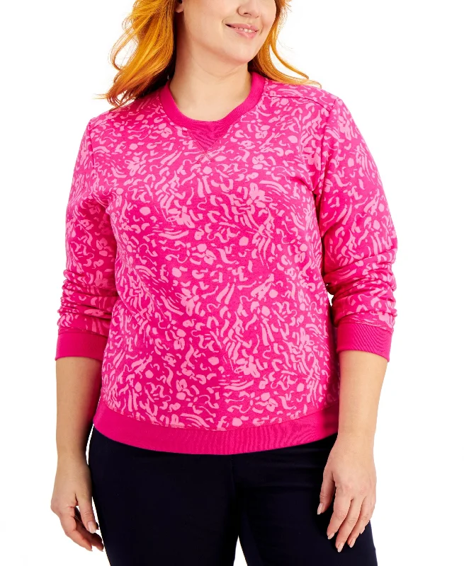 Karen Scott Plus Size Wild Marks Fleece Sweatshirt Hoodie with Pastel Soft Subtle