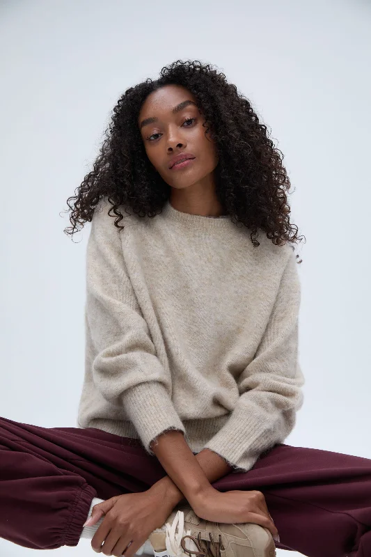 Knit Crew Neck Sweatshirt - Stone Hoodie with Raglan Sleeves Sporty Comfortable