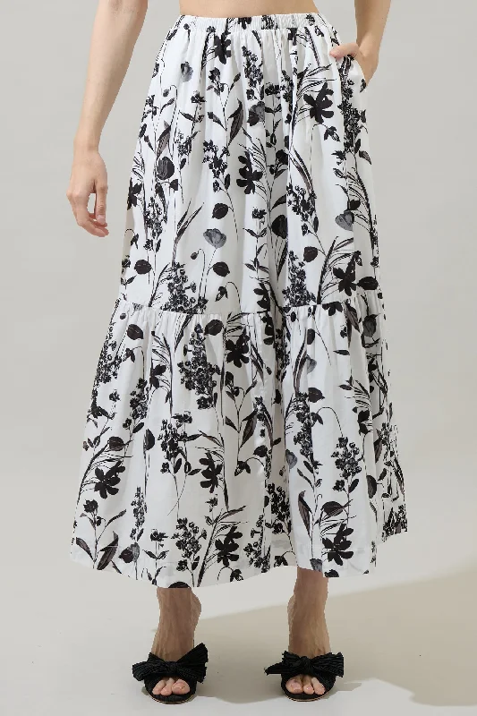 Leiden Floral Breda Tiered Maxi Skirt flowy skirt hem