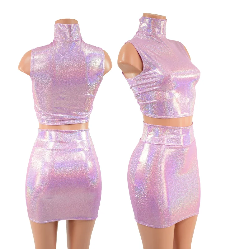 Lilac Crop Top & Bodycon Skirt Set denim skirt durable