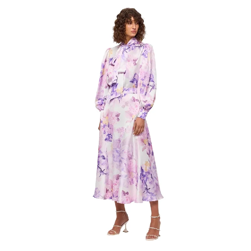 Leo Lin Women's Camellia Print in Mauve Skirt leather skirt sleek