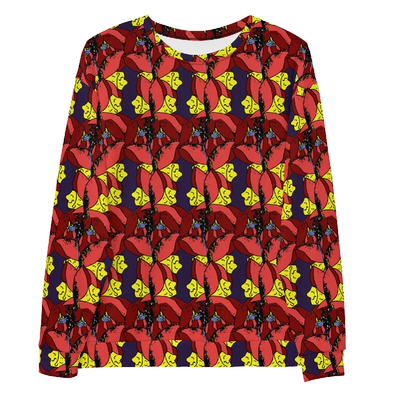 Lotus Red Print Sweatshirt Hoodie with Tie-Dye Psychedelic Retro