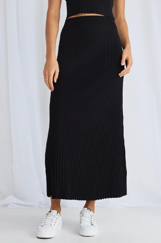 Luck Black Rib Knit Skirt high waist skirt