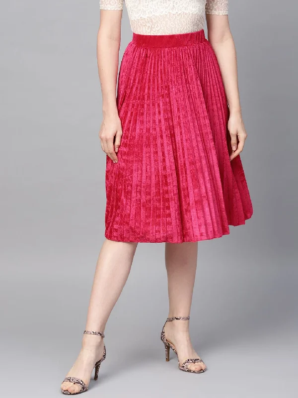 Lyush Pink Velvet Pleated Skirt low waist skirt