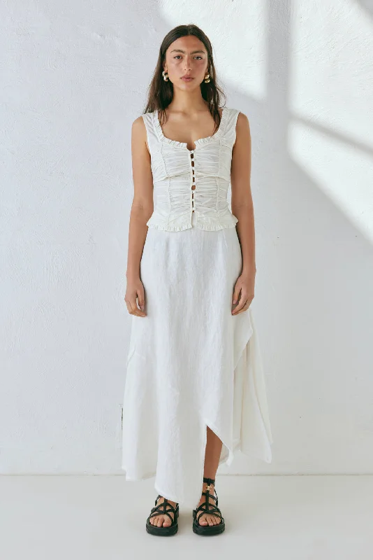 Mabel Linen Midi Skirt White cashmere skirt fine