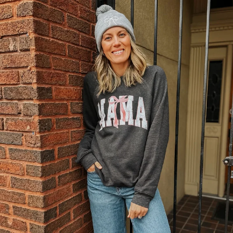 Mama Bow Raglan Sweatshirt Hoodie Jacket Zipper Layering