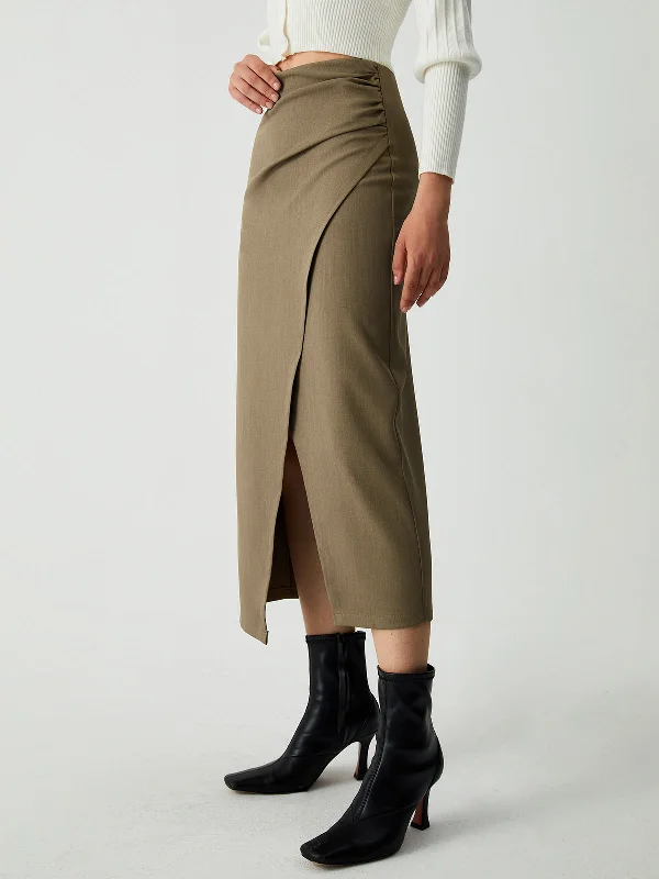 BerryBetty - Maple Wrap Slit Midi Skirt chiffon skirt flowing