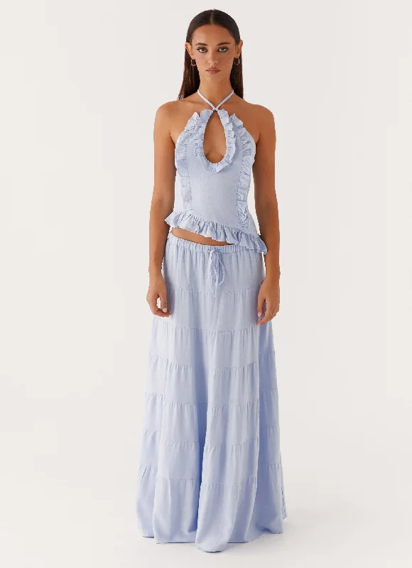 Mariella Linen Maxi Skirt - Blue spandex blend skirt