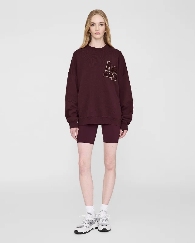 MILES OVERSIZED SWEATSHIRT LETTERMAN / DARK BURGUNDY Cotton Hoodie Fleece Lining Warmth