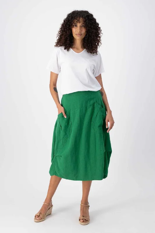 Milwaukee Fiesta Skirt Emerald Green in Slub Linen pleated skirt texture