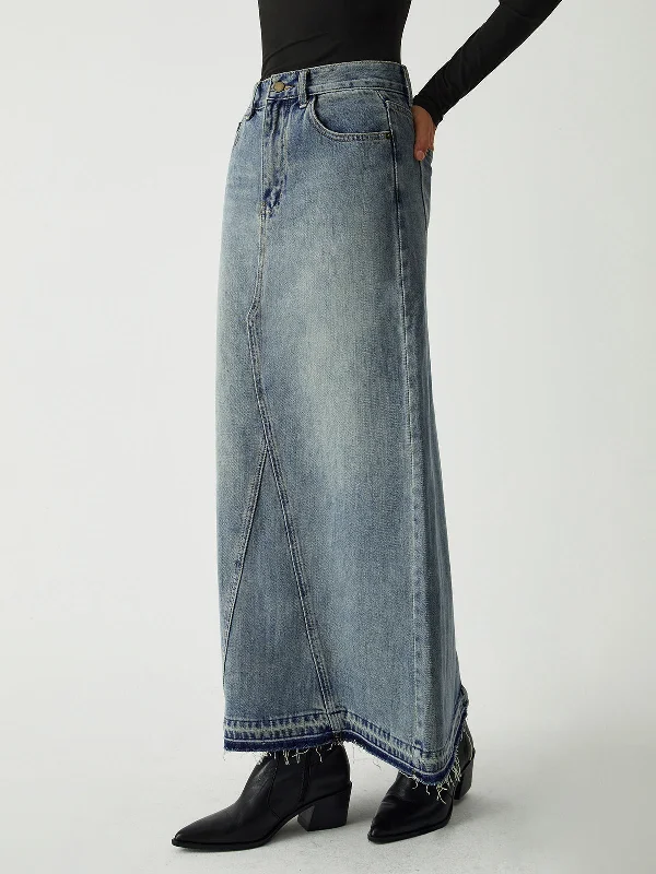 BerryBetty - Minimalism Pockets Denim Maxi Skirt denim skirt classic