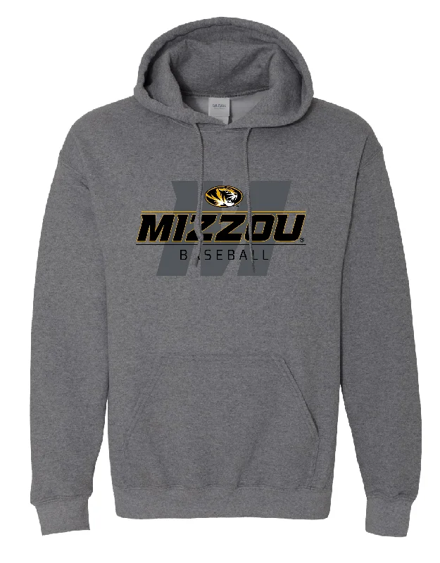 Mizzou Tigers 2024 Baseball Block M Oval Tiger Head Grey Hoodie Hoodie Sweatshirt Pullover