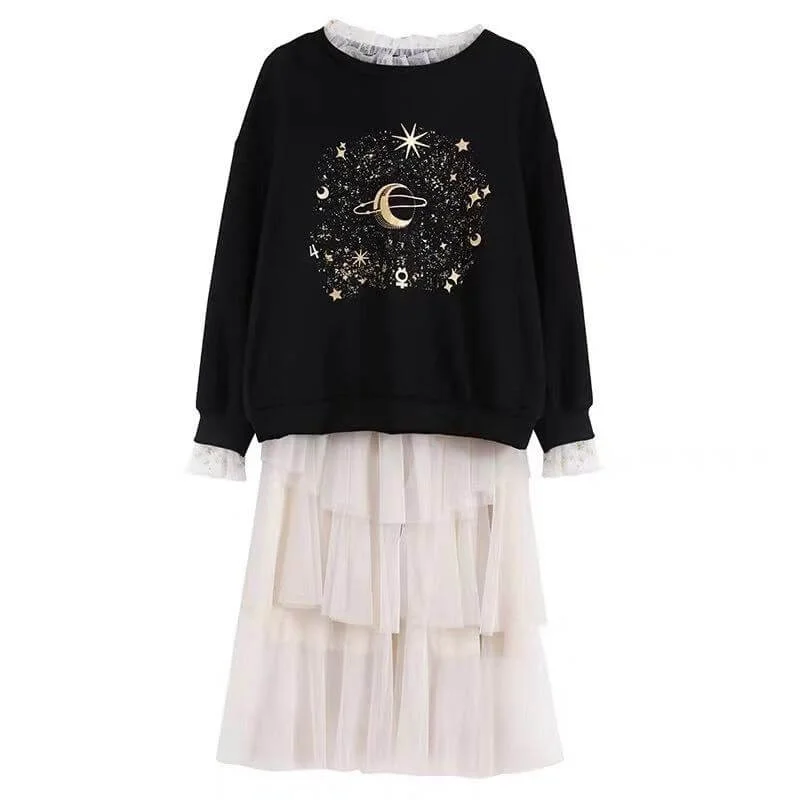 ''MOON & STARS'' SWEATER+SKIRT BY21161 linen skirt airy