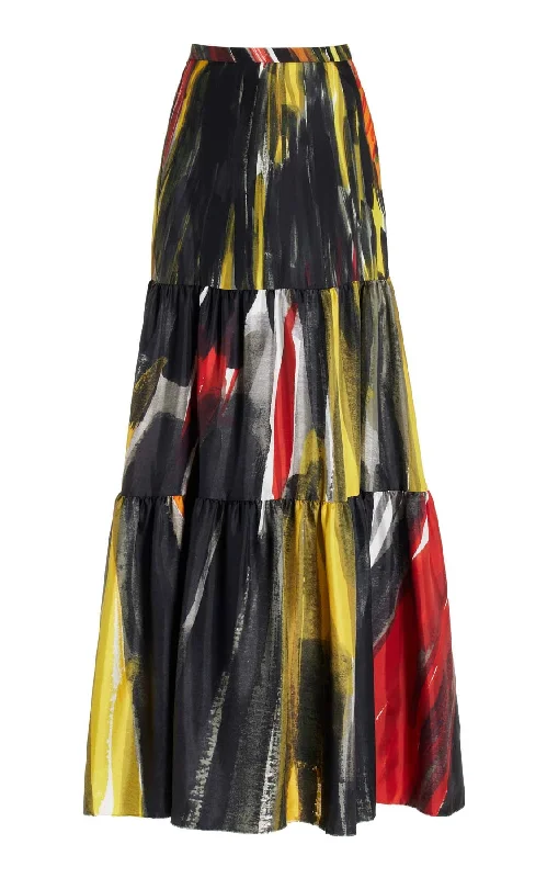 Morse Maxi Skirt in Multi Printed Silk silk skirt lustrous