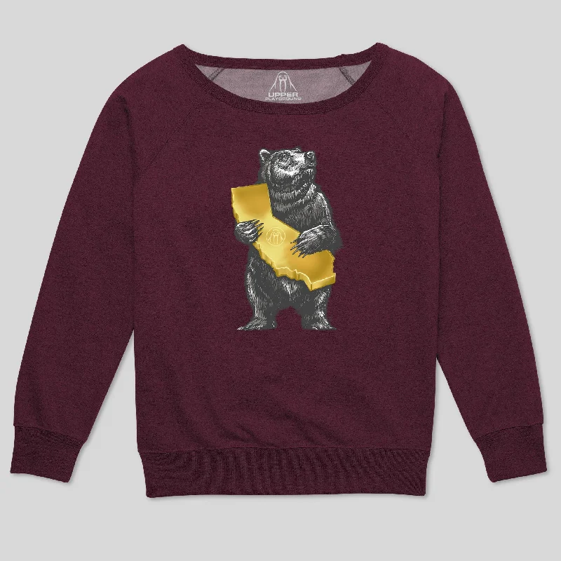 CALI BEAR WOMEN'S SCOOP NECK SWEATSHIRT Hoodie with Exposed Zipper Edgy Industrial