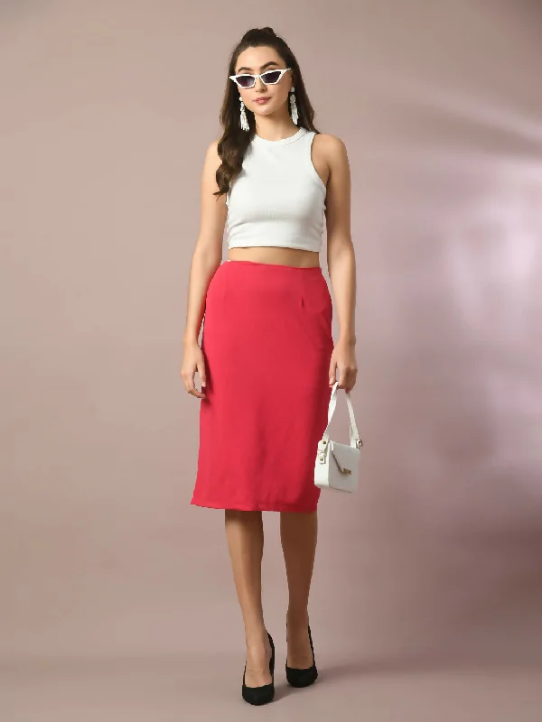 Myshka Women's Pink Solid Knee Length Party Embellished Skirts ribbed skirt waist